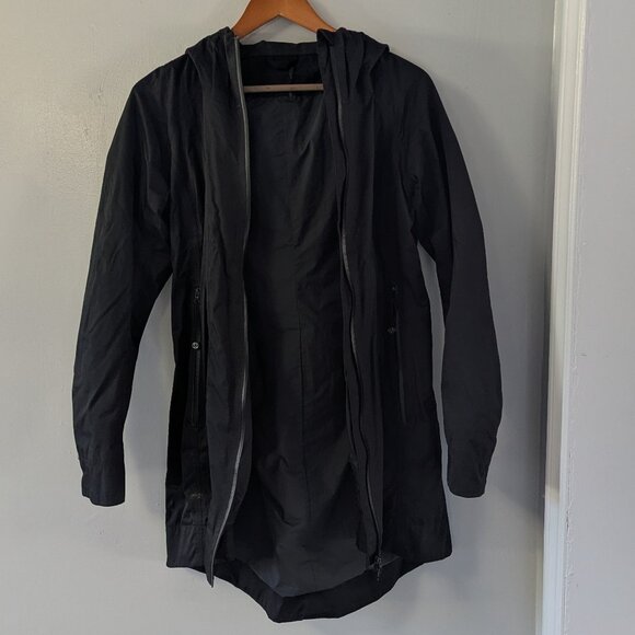 Lululemon Black Long Rain Coat with Cinch Waist - Picture 3 of 4